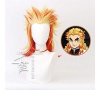 LINLINCD Cosplay Wig Demon Slayer Kimetsu No Yaiba Rengoku Kyoujurou Wigs Cosplay Costume Yellow Red Mixed Synthetic Hair Wig + Free Wig Cap