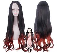 LINLINCD Cosplay Wig Demon Slayer Nezuko Kamado Cosplay Wig Kimetsu No Yaiba Heat Resistant Long Curly Hair Cosplay Costume Anime Wigs + Wig Cap Kupl180