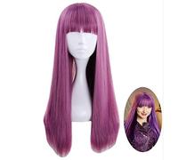 LINLINCD Cosplay Wig Descendants 2 Cosplay Wig 60 cm Purple Mix Straight Flat Bangs Heat Resistant Synthetic Hair Perucas Costume Wig + Wig Cap