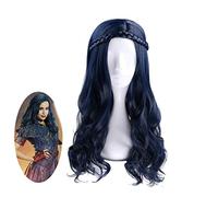 LINLINCD Cosplay Wig Descendants 2 Evie Cosplay Wig Dark Blue Long Wavy Heat Resistant Synthetic Hair Wigs + Wig Cap
