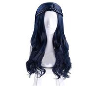LINLINCD Cosplay Wig Descendants 2 Evie Dark Blue Long Wavy Wig Cosplay Costume Props 60 cm A