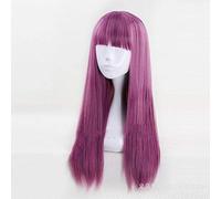 LINLINCD Cosplay Wig Descendants Evie Women Braid Blue Black Mixed Pink Purple Colour Long Wave Synthetic Hair Cosplay Full Wig Heat Resistant Fibre Pink Purple Mixed