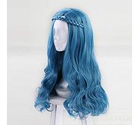 LINLINCD Cosplay Wig Descendants Evie Women Braid Blue Black Mixed Pink Purple Colour Long Wave Synthetic Hair Cosplay Full Wig Heat Resistant Fibre Blue