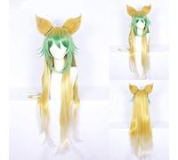 LINLINCD Cosplay Wig Destiny Apocrypha Atalanta Cosplay Wig for Women 100 cm Long Straight Heat Resistant Synthetic Hair Wig Green Yellow Costume Party