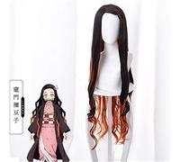 LINLINCD Cosplay Wig Devil's Blade Cosplay Wigs Kamado Nezuko Costume Wig Black Colour Gradient Brown Yellow Long Curly Hair Synthetic Cosplay Anime Wig
