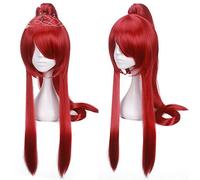 LINLINCD Cosplay Wig Fairy Tail Erza Scarlet 80 cm Long Deep Red Cosplay Wig Women Anime Costume Wig Synthetic Hair Wig + 1 Ponytail + Wig Cap