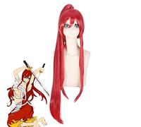 LINLINCD Cosplay Wig Fairy Tail Erza Scarlet Cosplay Wig Long Deep Red Anime Costume Wigs + Removable Horsetail + Wig Cap Pl-701