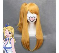 LINLINCD Cosplay Wig Fairy Tail Lucy Heartfilia Wigs Cosplay Costume Orange Long High Temperature Fibre Synthetic Hair Wig with Ponytails Perucas XS