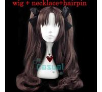 LINLINCD Cosplay Wig Fate / Night Stay Rin Tohsaka Ponytail 80 cm Long Wavy Heat Resistant Hair Cosplay Costume Wig + Ruby Necklace + 4 Hairpins Wig Necklace Hairpin