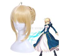 LINLINCD Cosplay Wig Fate Stay Night Arturia Pendragon Sabre Wig Blonde Styled Updo Cosplay Full Wigs Fate Stay Night