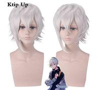 LINLINCD Cosplay Wig Fgo Kadoc Zemlupus Cosplay Wig Silver White Short Fluffy Layered Synthetic Hair Men Women Anime Costume Wigs