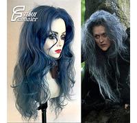LINLINCD Cosplay Wig Film In The Forest Cosplay Wig Magic Black Forest Witch Kinky Curly Grey Blue Long Synthetic Hair 70 cm Adult Cosplay Wigs + Wig