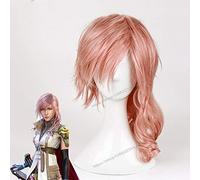 LINLINCD Cosplay Wig Final Fantasy Ff13 Eclair Farron Flash Cosplay Wig Pink Curly High Temperature Fibre Hair Wigs for Halloween Party + Wig Cap