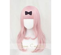 LINLINCD Cosplay Wig Fujiwara Chika Cosplay Wig Kaguya-sama: Love is War 55 cm Pink Cosplay Costume Wigs + Wig Hat + Black Bowknot Hairpin Wig and Hairpin