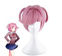 LINLINCD Cosplay Wig Game DDLC Doki Doki Literature Club Natsuki Pink Short Wig Cosplay Costume Women Heat Resistant Synthetic Hair Party Wigs Natsuki