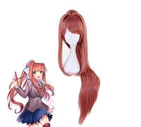 LINLINCD Cosplay Wig Game Doki Doki Literature Club Monika Ponytail Wig Cosplay Costume Women Long Heat Resistant Synthetic Hair Wigs Monika