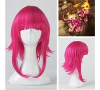 LINLINCD Cosplay Wig Game LOL Annie Hastur Character 45 cm Rose Red Heat Resistant Hair Cosplay Costume Wig + Free Wig Cap
