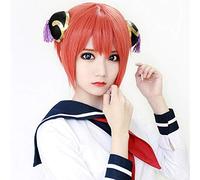 LINLINCD Cosplay Wig Gintama Kagura Cosplay Wigs 30 cm 11.81 Inches Short Heat Resistant Synthetic Hair Anime Costume Party Cosplay Wig Orange Kagura