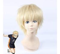 LINLINCD Cosplay Wig Haikyuu!! Tsukishima Kei Cosplay Wig 30 cm Short Straight Heat Resistant Synthetic Hair Anime Costume Party Halloween Wig Blonde Tsukishima Kei