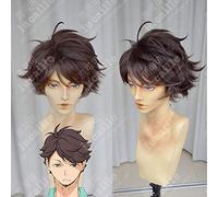 LINLINCD Cosplay Wig Haikyuu!! Volleyball Club Oikawa Tooru Short Coffee Layered Heat Resistant Hair Cosplay Costume Wig + Free Wig Cap