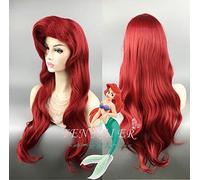 LINLINCD Cosplay Wig Halloween Women Throw Mermaid Cosplay Wig Pincess Ariel Red Wavy Hair Role Play Red Styled Wig with Starfish Hairpin One Size Princess Ariel