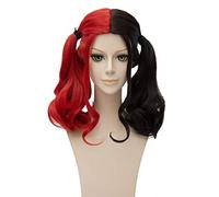 LINLINCD Cosplay Wig Harleen Quinzel Red & Black Wig Cosplay Costume Suicide Squad Harley Quinn Women Heat Resistant Synthetic Hair Halloween Wigs