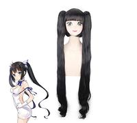 LINLINCD Cosplay Wig Hestia Wig Is It Wrong to Try to Take Girls in a Dungeon Hestia Cosplay Costume Wigs Black Long Hair with Chip Ponytails
