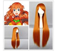 LINLINCD Cosplay Wig Japan Anime EVA Women Asuka Langley Soryu Cosplay Wig Women Asuka Orange Long Straight Hair Wig Inoue Orihime Orange Wig One Size Orange