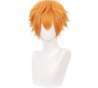LINLINCD Cosplay Wig Jibaku Shounen Toilet Tied Hanako-Kun Minamoto Kou Yellow Short Wig Cosplay Costume Heat Resistant Synthetic Hair Wigs + Hair Net Yellow