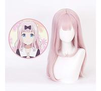 LINLINCD Cosplay Wig Kaguya-sama Love Is War Chika Fujiwara Cosplay Wig for Women Girls Synthetic Hair 60 cm Long Straight Anime Cos Party Wig Pink
