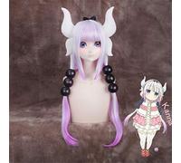 LINLINCD Cosplay Wig Kanna Vevefhuang Dragon Kamui Kobayashi-san Chi No Maid Cosplay Colour Gradient Wigs Peluca Horns Headpiece Hair Accessories One Set