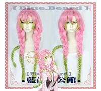 LINLINCD Cosplay Wig Kanroji Mitsuri Cosplay Wigs Anime Demon Slayer Kimetsu No Yaiba Long Pink Mix Green Braid Hair + Free Wig Cap
