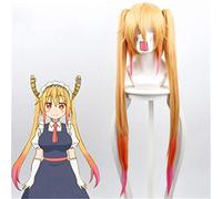 LINLINCD Cosplay Wig Kobayashi-san Chi No Maid Dragon Tohru Cosplay Wigs Yellow Colour Gradient Pink Long Hair with Double Ponytails Anime Costume Wigs KUJ6548