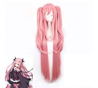 LINLINCD Cosplay Wig Krul Tepes Cosplay Wig Seraph of the End Krul Tepes 100 cm Pink Long Straight Synthetic Hair with Two Ponytail Costume Wigs