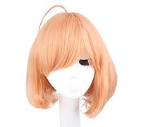 LINLINCD Cosplay Wig Kyokai No Kanata Kuriyama Mirai Short Orange Pink Synthetic Cosplay Hair Wig with Red Glasses + Wig Cap Wig Only