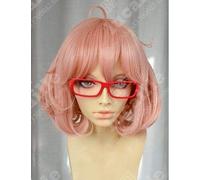 LINLINCD Cosplay Wig Kyoukai No Kanata Mirai Kuriyama Short Orange Pink Heat Resistant Hair Cosplay Costume Wig + Red Glasses Optional Wig and Glasses