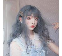 LINLINCD Cosplay Wig Lolita Cute Blue Wave Wig with Fringe for Women Long Heat Resistant Synthetic Hair Party Cosplay Wigs + Wig Cap