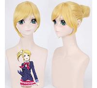 LINLINCD Cosplay Wig Love Live Ellie Golden Blonde Short Cosplay Wigs for Women Heat Resistant Synthetic Hair Anime Costume Eli Ayase Wig with Bun