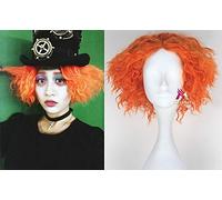 LINLINCD Cosplay Wig Mad Hatter Orange Wig Synthetic Hair Cosplay Alice in Wonderland Halloween Role Play Hair for Adults Men Unisex