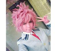 LINLINCD Cosplay Wig My Boku no Hero Academia Ashido Mina Short Pink Shaggy Layered Heat Resistant Cosplay Costume Wig + Track + Cap