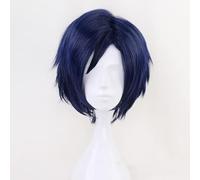 LINLINCD Cosplay Wig My Boku No Hero Academia Iida Tenya Short Blue 3/7 Style Heat Resistant Cosplay Costume Wig + Wig Cap Dark Blue