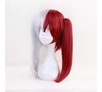 LINLINCD Cosplay Wig My Boku No Hero Academia Todoroki Shoto Anime Cosplay Wig Red White Ponytail Wig Red White