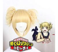 LINLINCD Cosplay Wig My Boku No Hero Academy Akademia Himiko Toga Tail of the Horse Resistant to the Heat Short Blonde Light Cosplay Wig + Hat