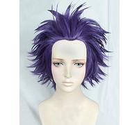 LINLINCD Cosplay Wig My Hero Academia Boku no Hiro Akademia Shinsou Hitoshi Shinso Short Dark Purple Heat Resistant Cosplay Costume Wig + Track + Cap