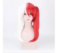 LINLINCD Cosplay Wig My Hero Academia Boku no Hiro Akademia Shoto Todoroki Double Tail Women Shouto White and Red Girl Ver. Cosplay Wig Orange