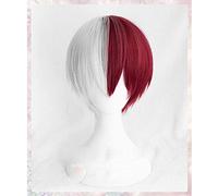 LINLINCD Cosplay Wig My Hero Academia Boku no Hiro Akademia Shoto Todoroki Shouto White and Red Cosplay Wig + Wig Cap as Furniture