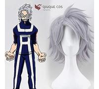 LINLINCD Cosplay Wig My Hero Academia Boku no Hiro Tetsutetsu Tetsutetsu Short Silver Grey Heat Resistant Hair Cosplay Costume Wig + Free Wig Cap