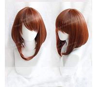 LINLINCD Cosplay Wig My Hero Academia Uraraka Ochako Short e Bobo Heat Resistant Cosplay Costume Wig + Track + Cap