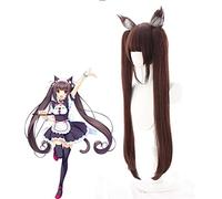 LINLINCD Cosplay Wig Nekopara Cosplay Wig Chocolate and Vanilla Wigs Anime High Temperature Resistant Long Straight Hair Free Ears and Wig Cap Chocolate
