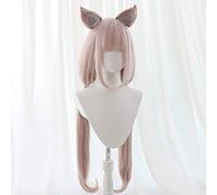 LINLINCD Cosplay Wig Nekopara Cosplay Wig Chocolate and Vanilla Wigs Anime High Temperature Resistant Long Straight Hair Free Ears and Wig Cap Vanilla